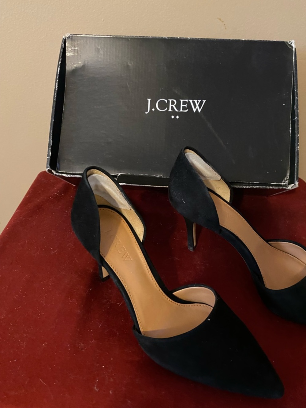 J. Crew Black Suede Pointed D'Orsay Mid-Heels